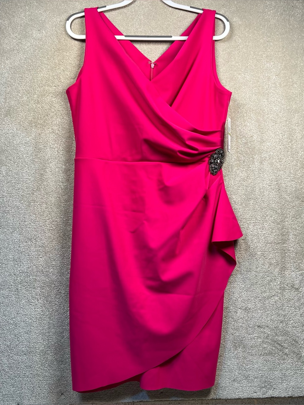 Alex Evenings Dress NWT Pink Asymmetric Side Rouge Beaded V Neck Women's 14